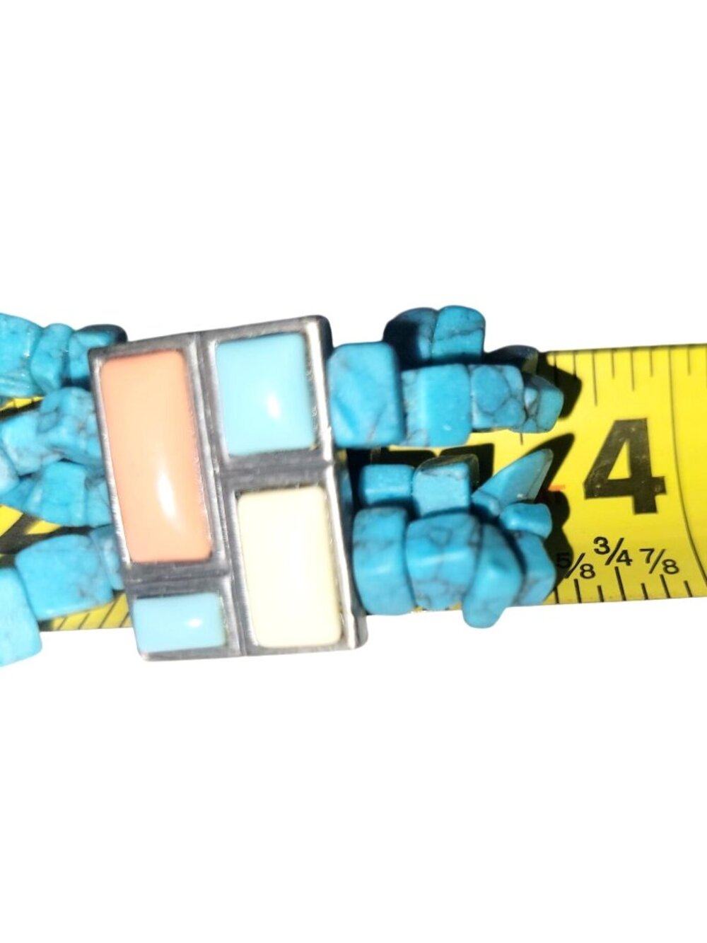 Vintage Boho Southwestern White Blue Turquoise Chips Beaded Stretch Bracelet - Picture 7 of 7